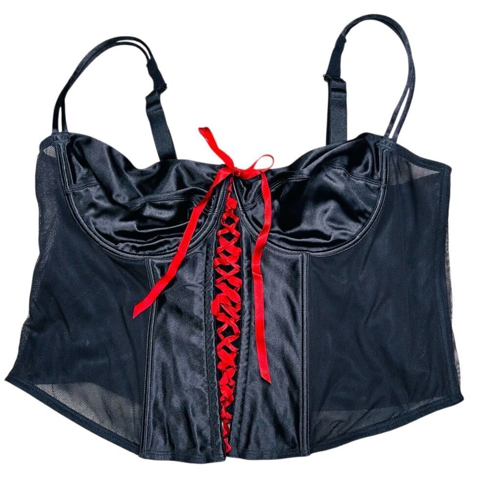 Cacique 42 Black Corset Bow Coquette Cosplay Intimates